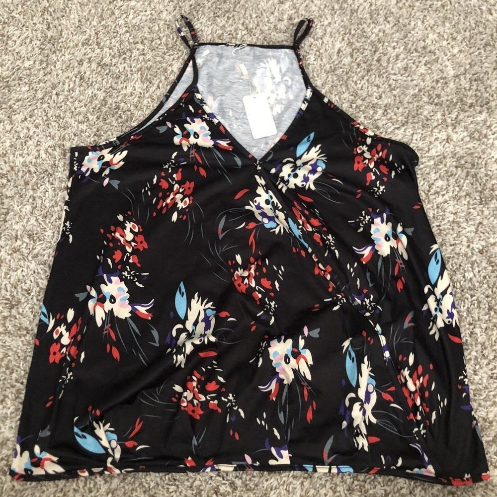 Aokosor Womens Deep V Neck Wrap Spaghetti Strap, Floral Print Design Size XXL